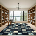 Modern Monochrome Geometric Grid Block Rug