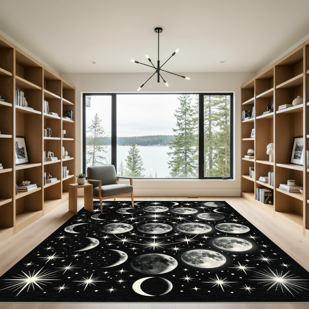 Celestial Moon Phase Starry Night Rug