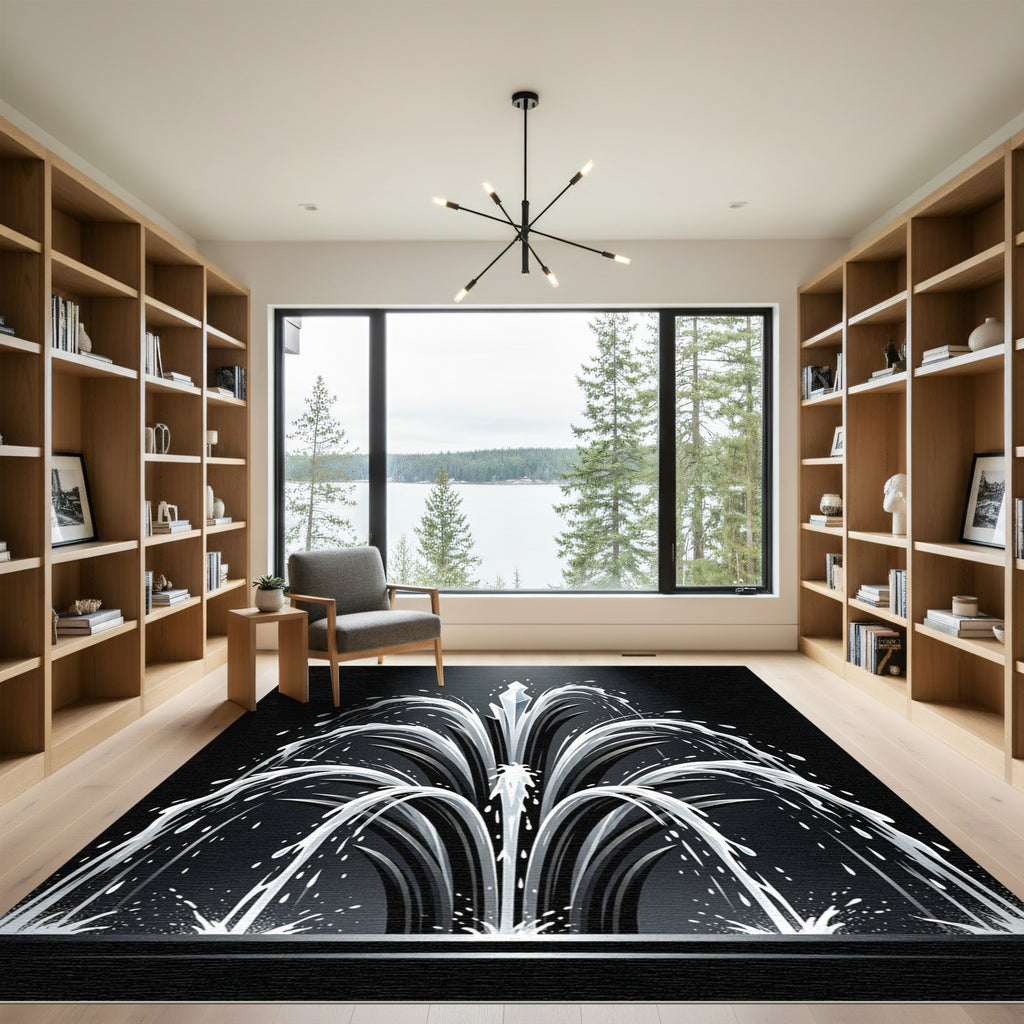 Artistic Water Splash Fountain Monochrome Rug
