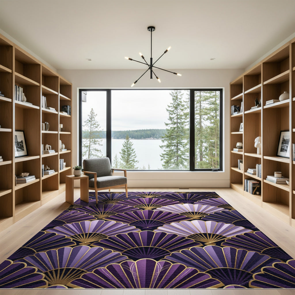 Art Deco Purple Fan Plume Rug