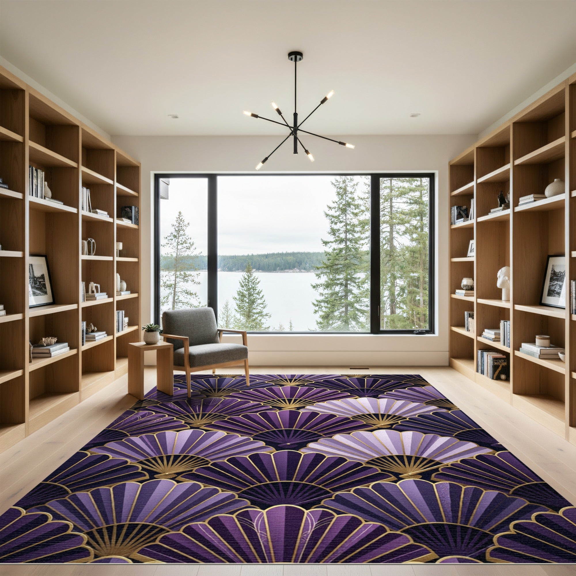 Art Deco Purple Fan Plume Rug
