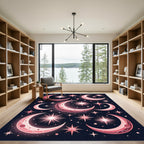 Pink Celestial Crescent Moon Star Rug