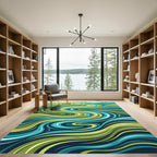 Abstract Teal Green Swirl Flow Rug