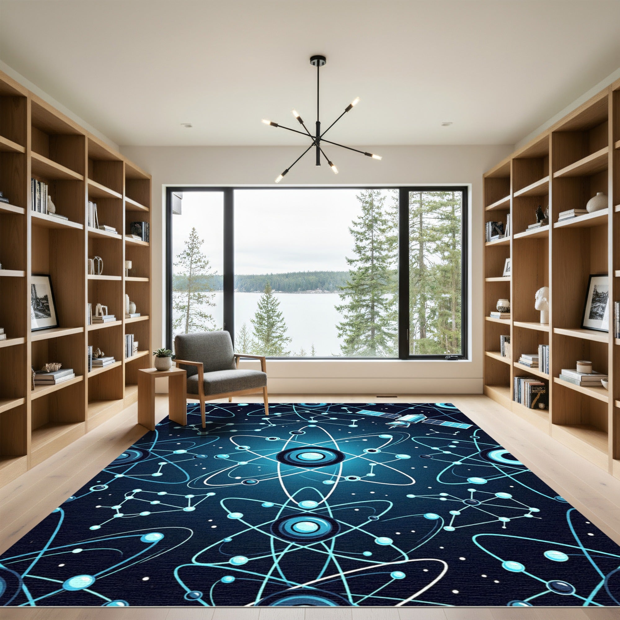 Deep Teal Cosmic Atom Galaxy Rug