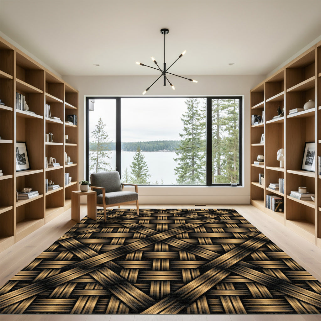 Golden Woven Texture Interlace Rug