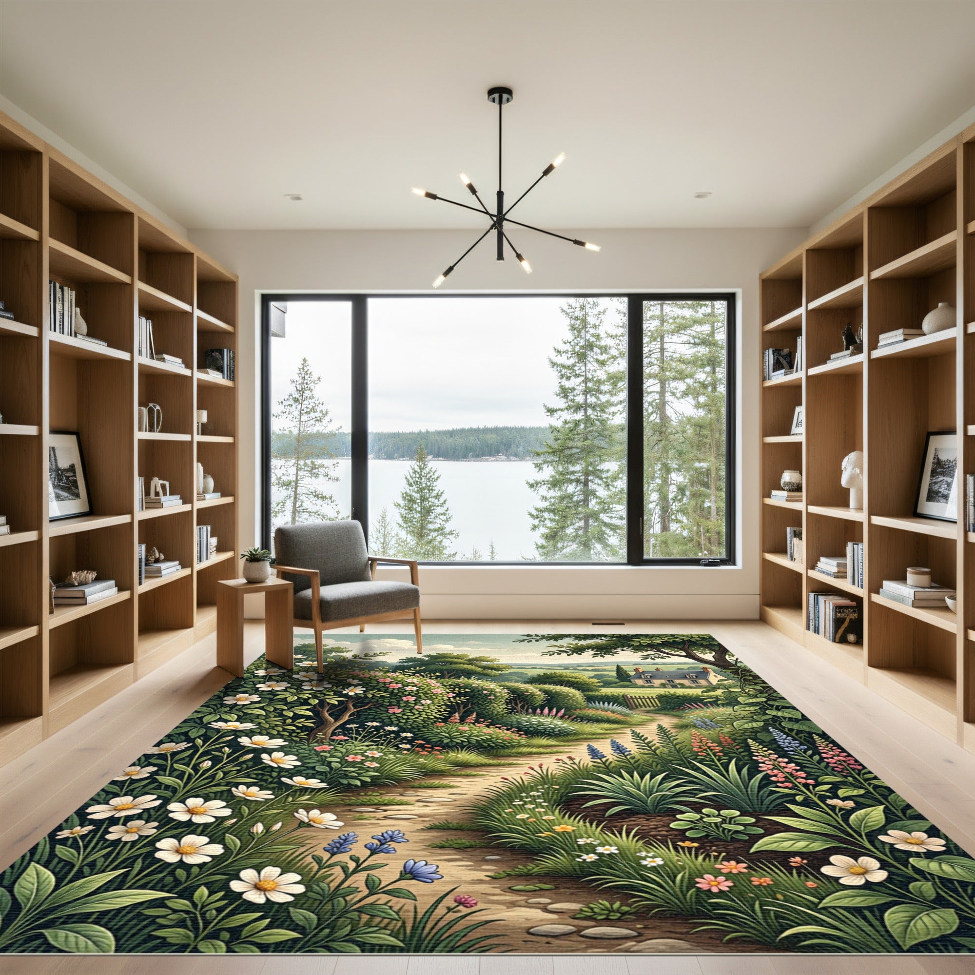 Enchanted English Cottage Garden Landscape Rug