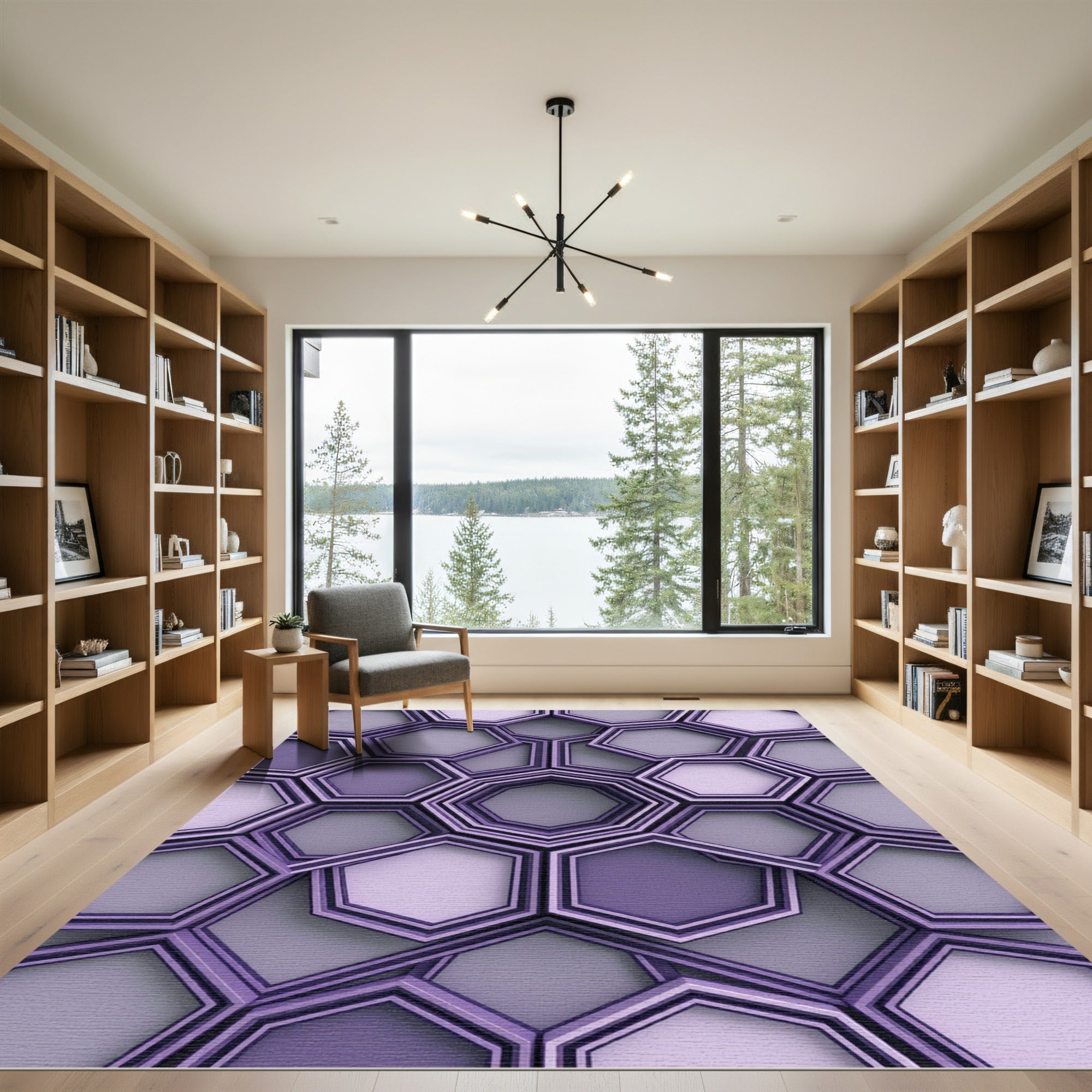 Modern Lavender Interlocking Geometric Hexagon Rug