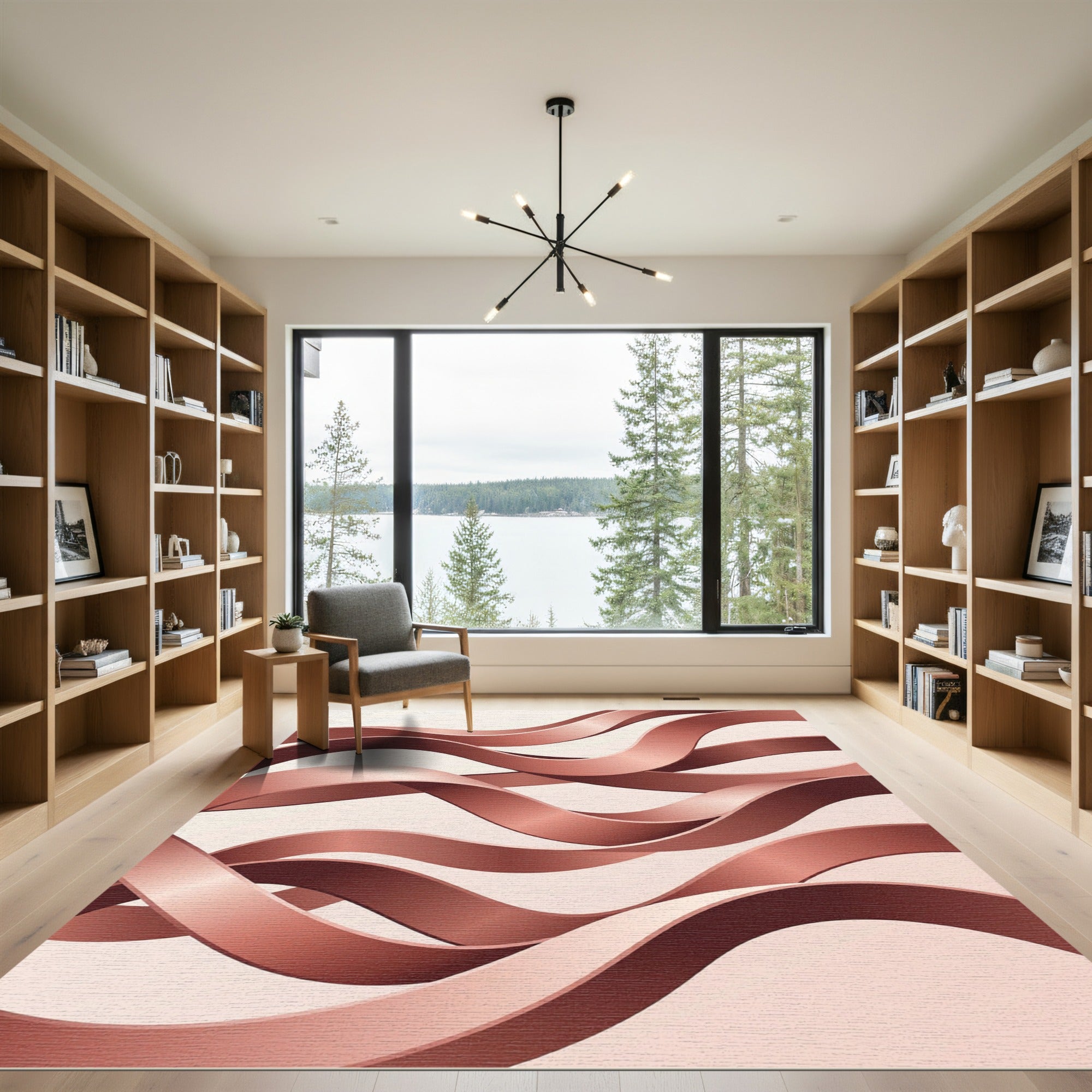 Rose Gold Wavy Ribbon Abstract Rug