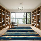 Abstract Navy and Golden Striped Horizon Rug