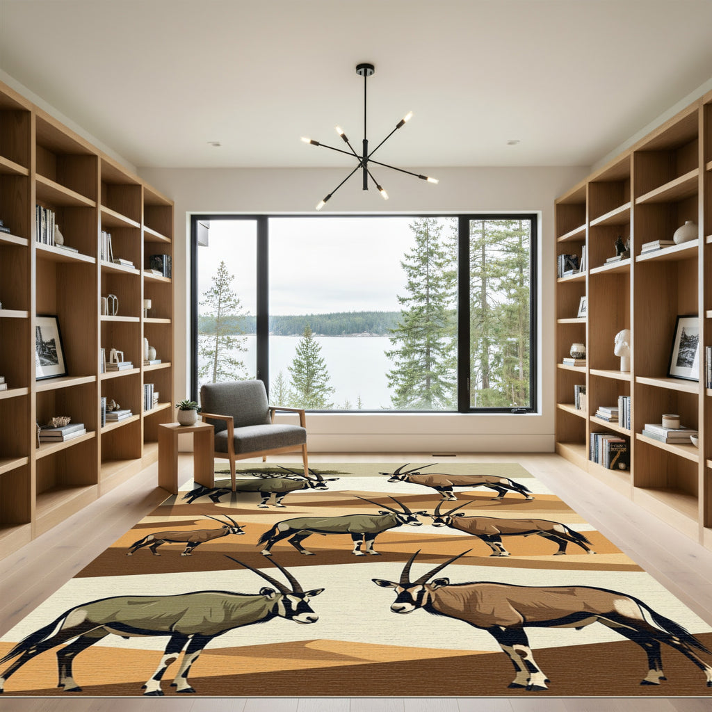 Desert Oryx Wildlife Earthy Tones Rug