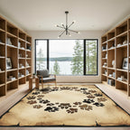 Rustic Earthy Paw Print Circular Border Rug