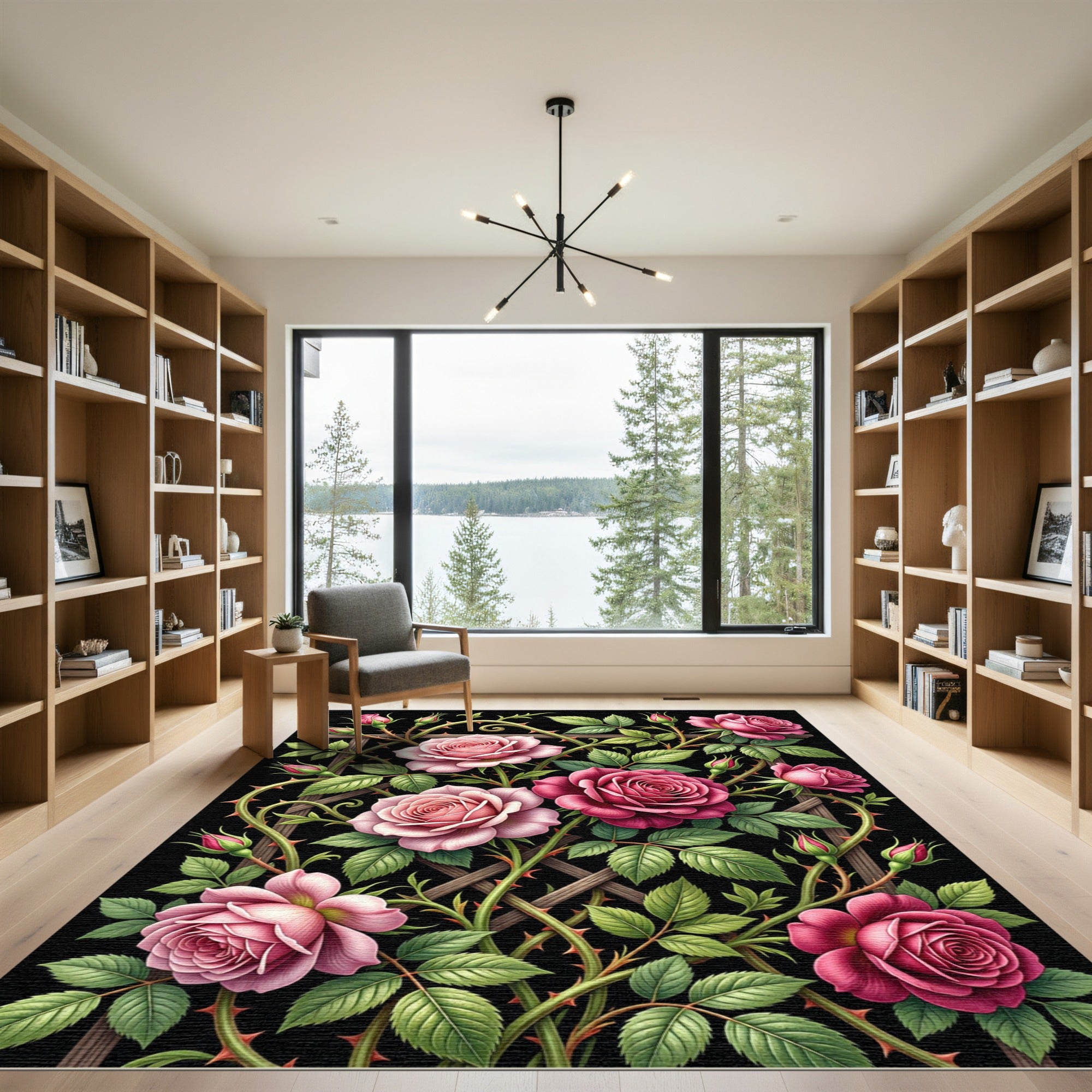 Romantic Climbing Pink Rose Trellis Rug