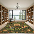 Earthy Gold Lotus Orchid Botanical Tapestry Rug