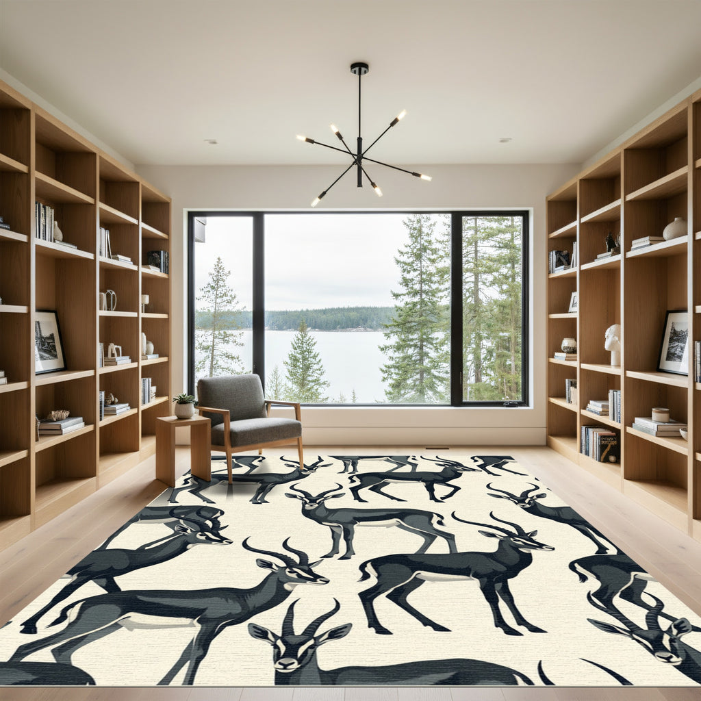Elegant Black Gazelle Animal Illustration Rug