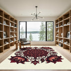 Deep Crimson Floral Mandala Rug