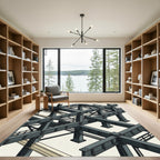 Industrial Gray Isometric Steel Beam Grid Rug