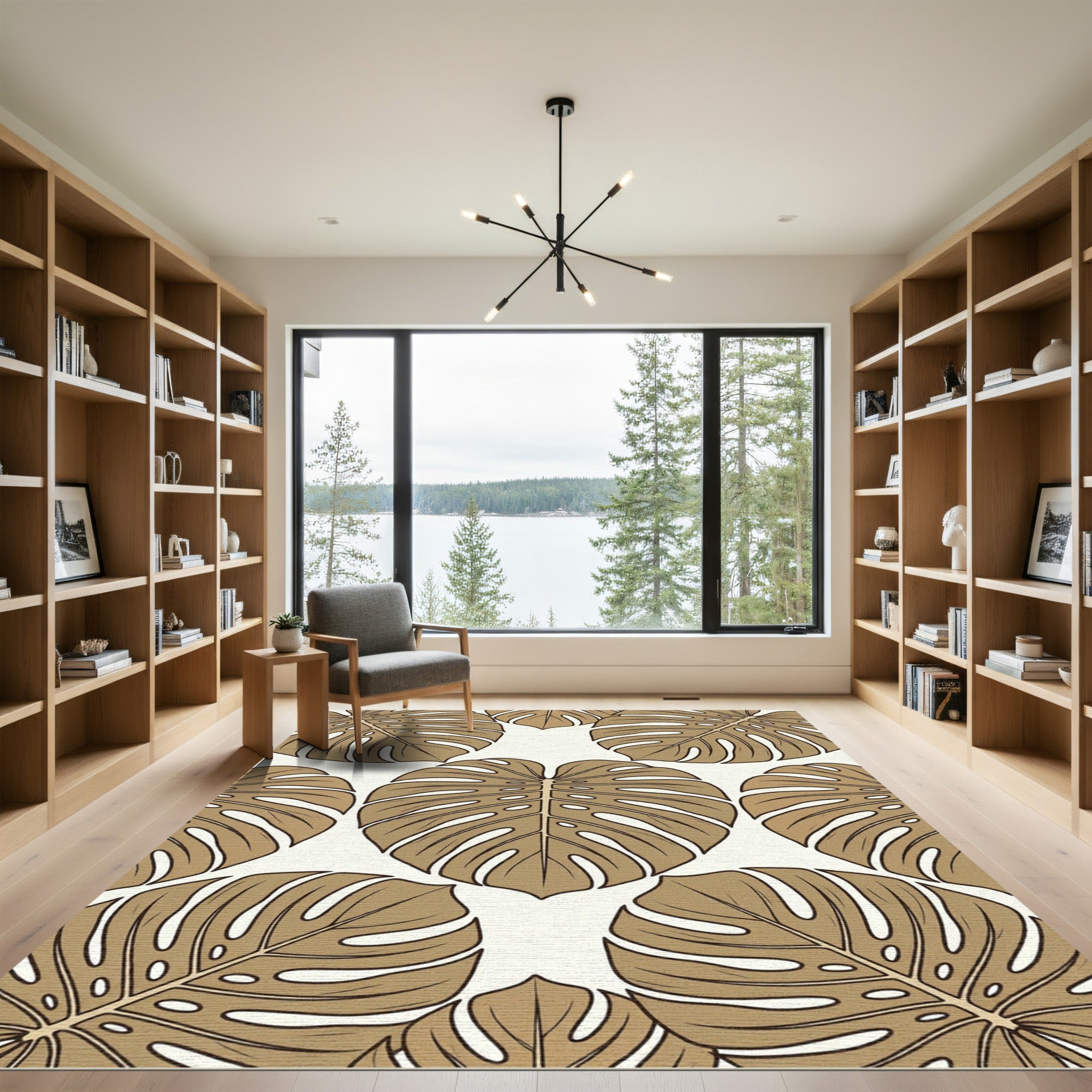 Gold Tropical Monstera Leaf Botanical Rug