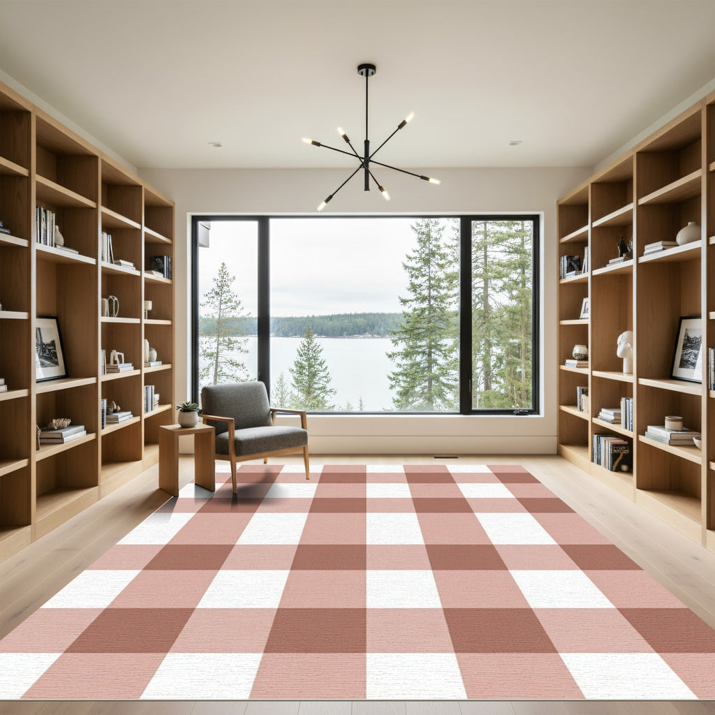 Blush Pink Classic Gingham Check Rug