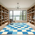 Blue And Cream Checkerboard Seascape Rug