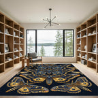 Midnight Golden Moth Symmetry Area Rug