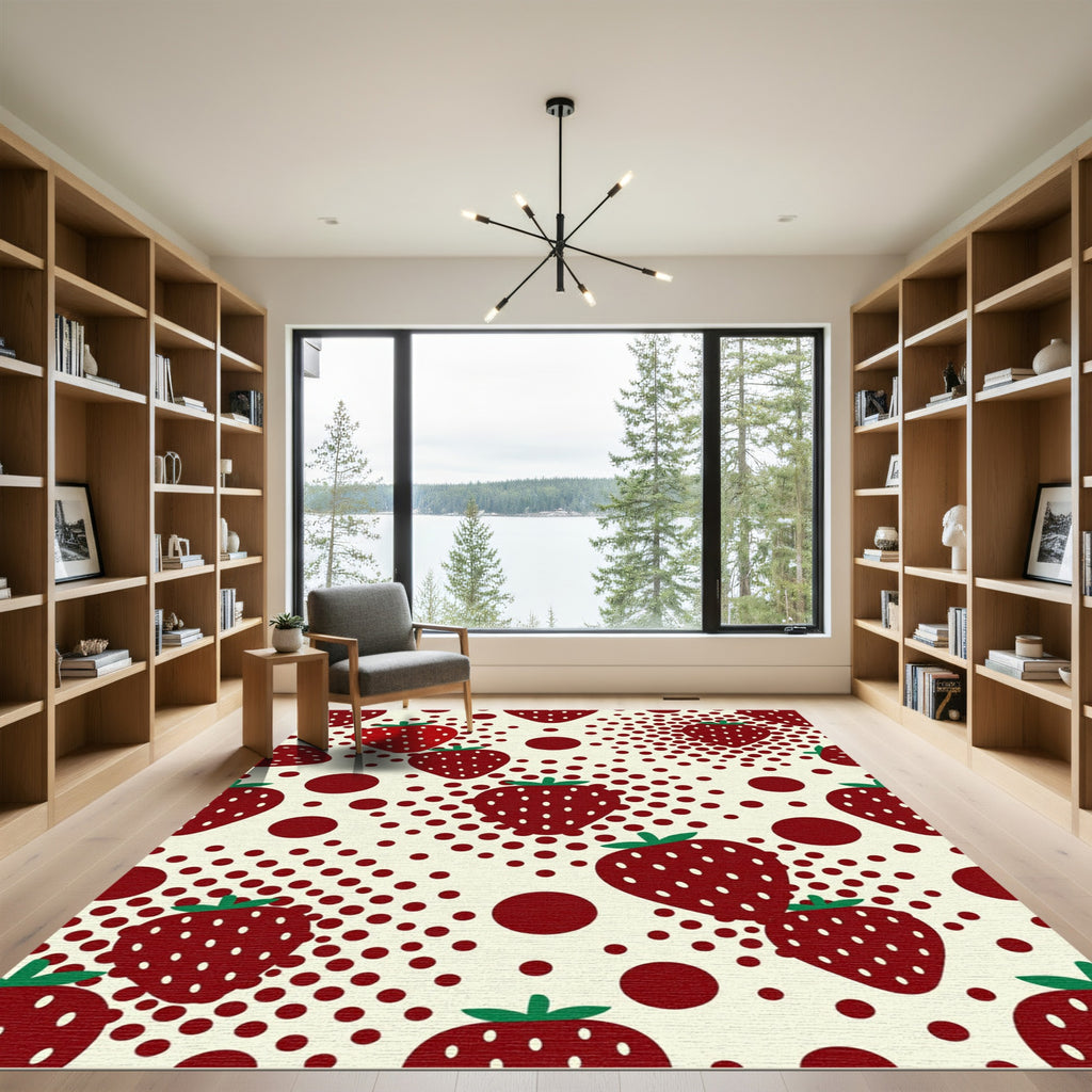 Red Strawberry Polka Dot Fruits Rug