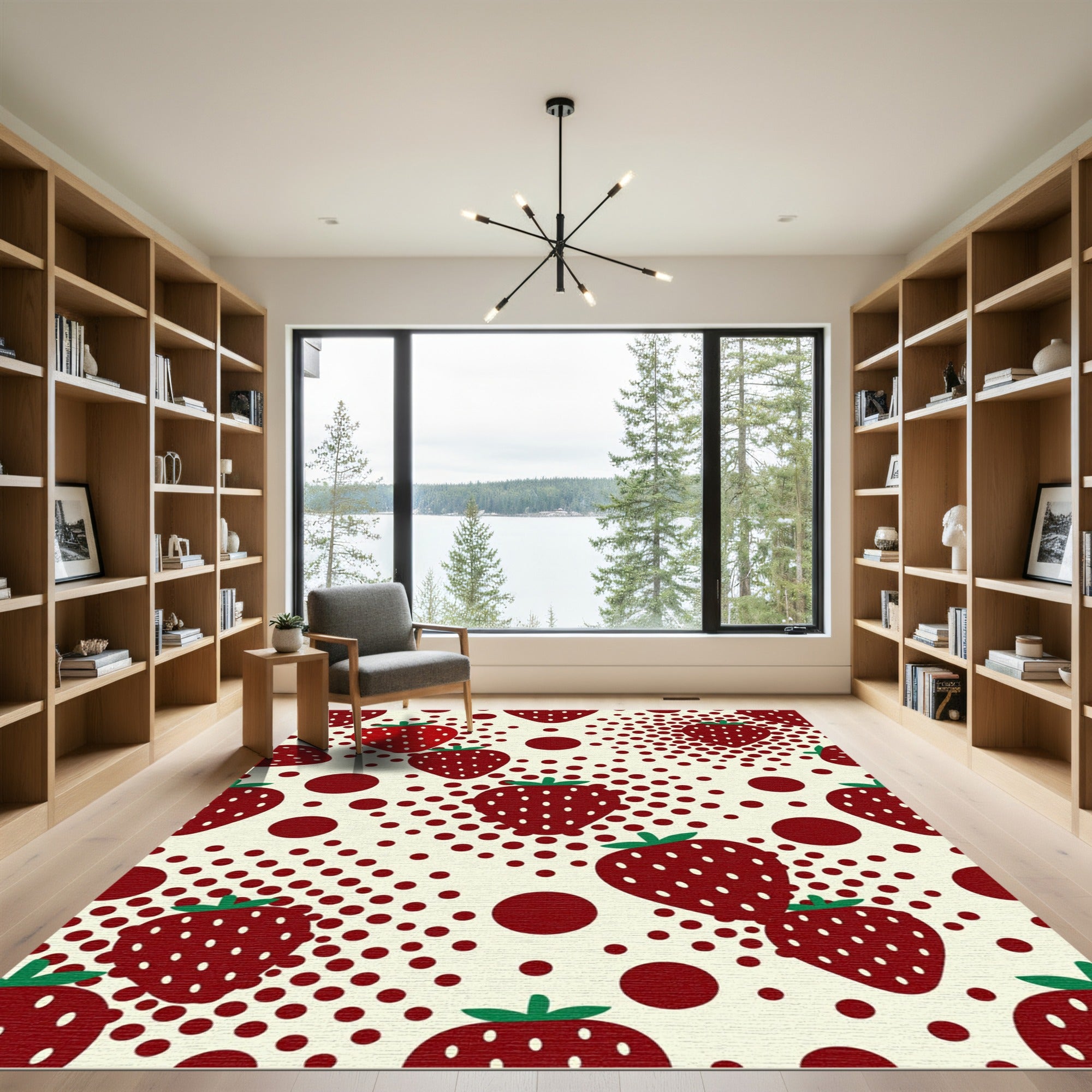 Red Strawberry Polka Dot Fruits Rug
