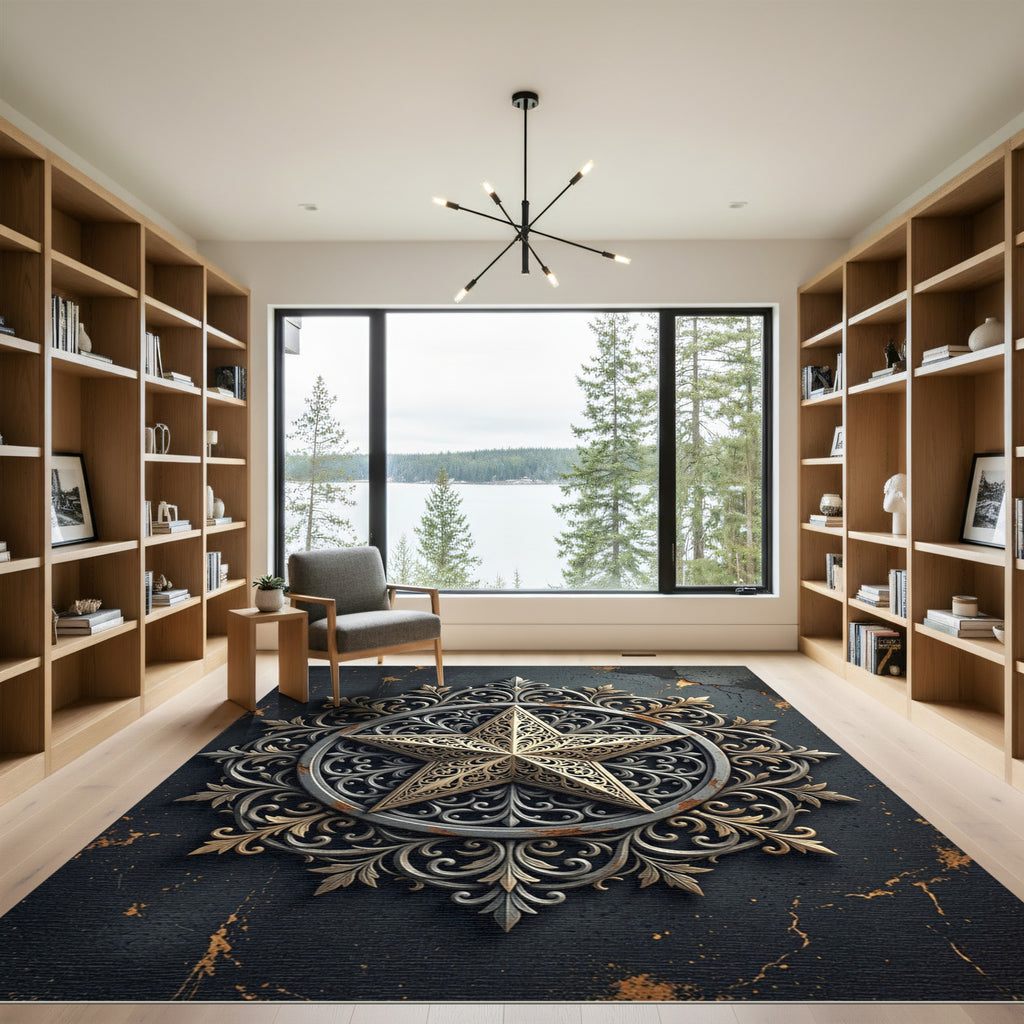 Ornate Golden Star Filigree Medallion Rug