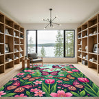 Pink Purple Butterflies Among Tulips Rug