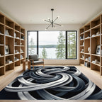 Modern Monochrome Swirling Intertwined Ribbon Rug
