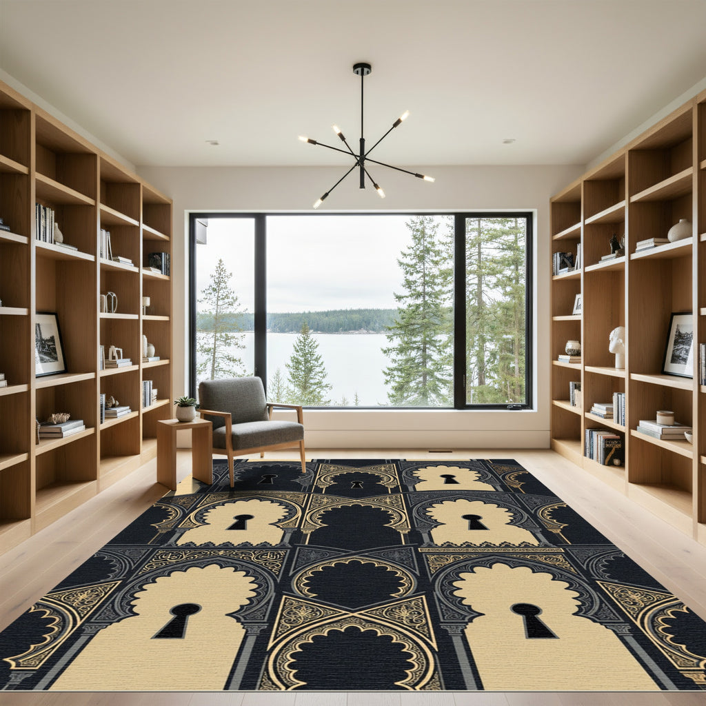 Elegant Gold Black Arched Keyhole Rug