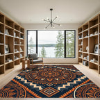 Geometric Ochre Sunburst Ethnic Mandala Rug