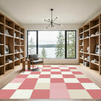 Soft Pink and Ivory Checkerboard Grid Rug