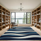 Deep Blue Cream Abstract Waves Rug