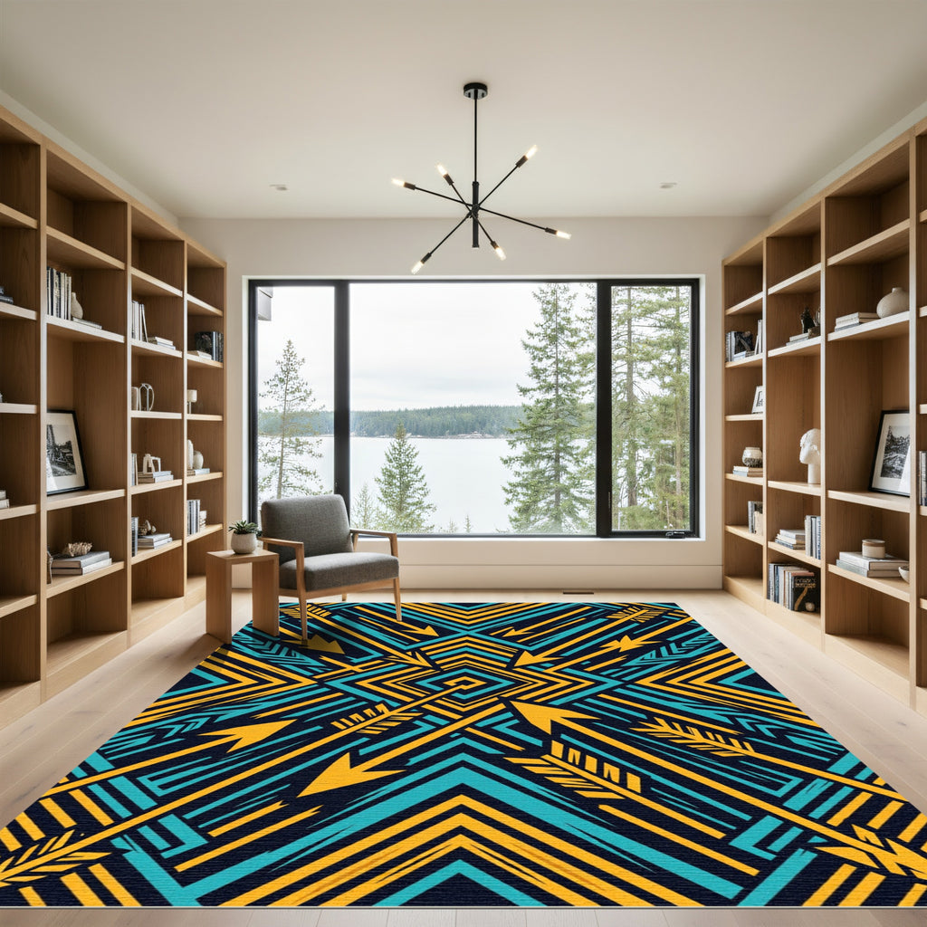 Bold Teal Yellow Arrow Geometric Rug