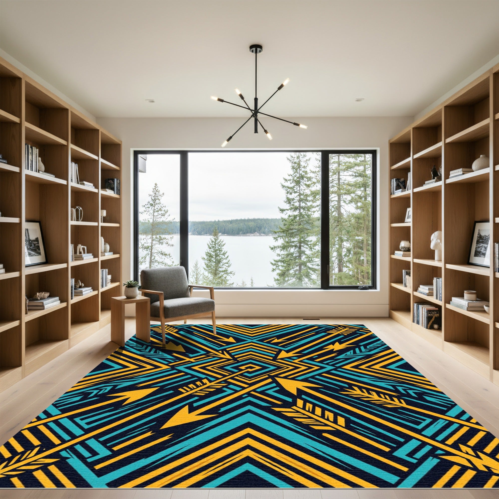 Bold Teal Yellow Arrow Geometric Rug