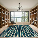 Modern Navy and Cream Vertical Stripe Rug
