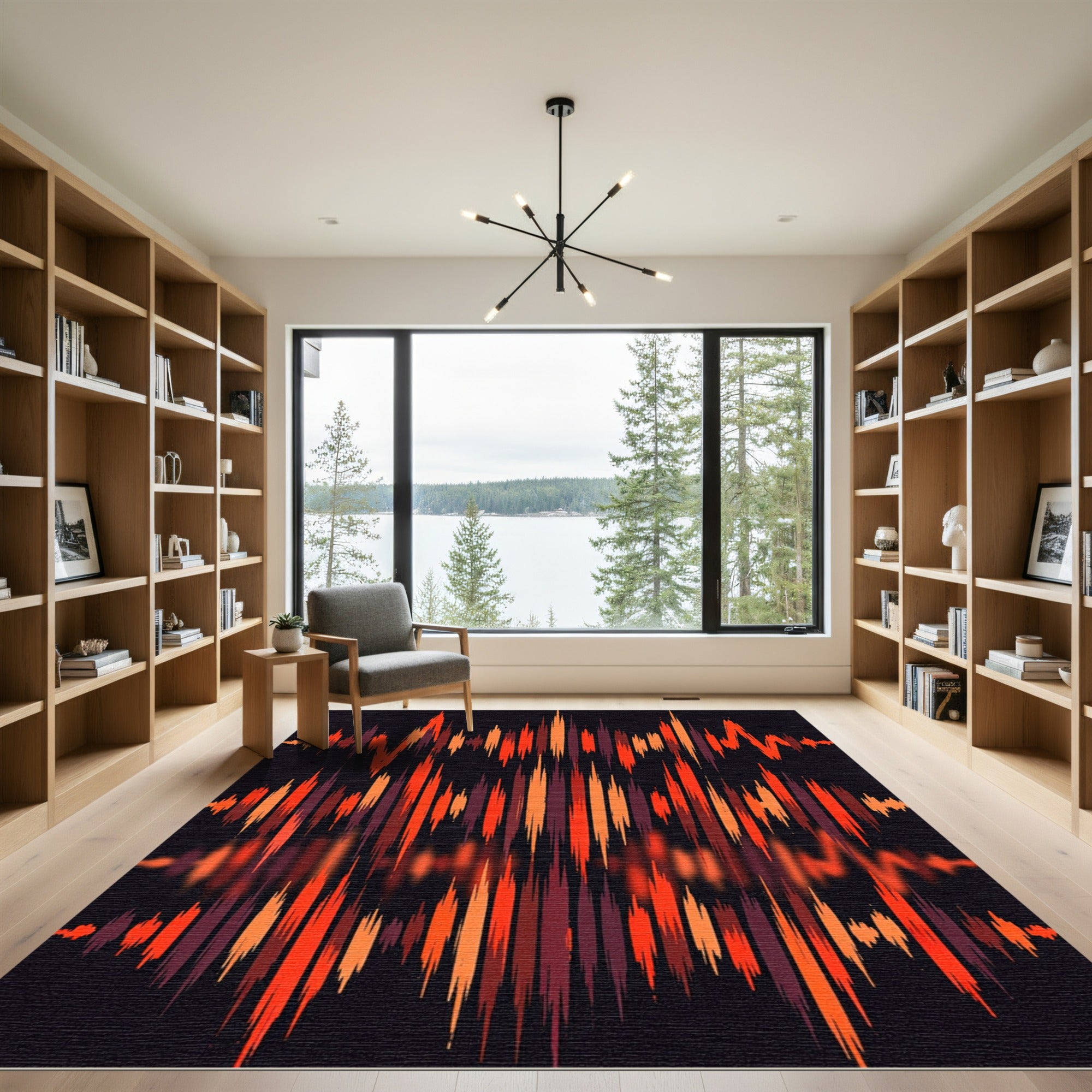 Fiery Abstract Soundwave Kilim Rug