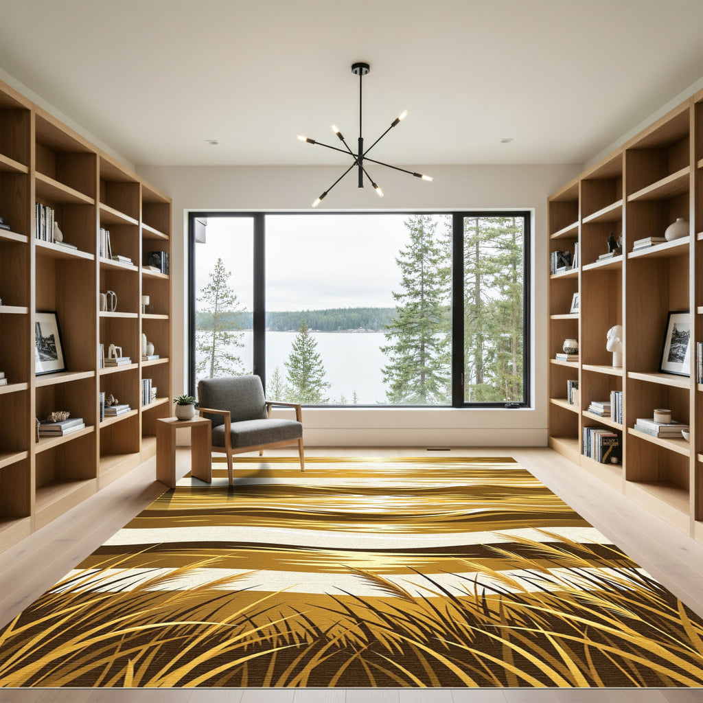 Golden Coastal Grass Sunset Wave Artwork Rug