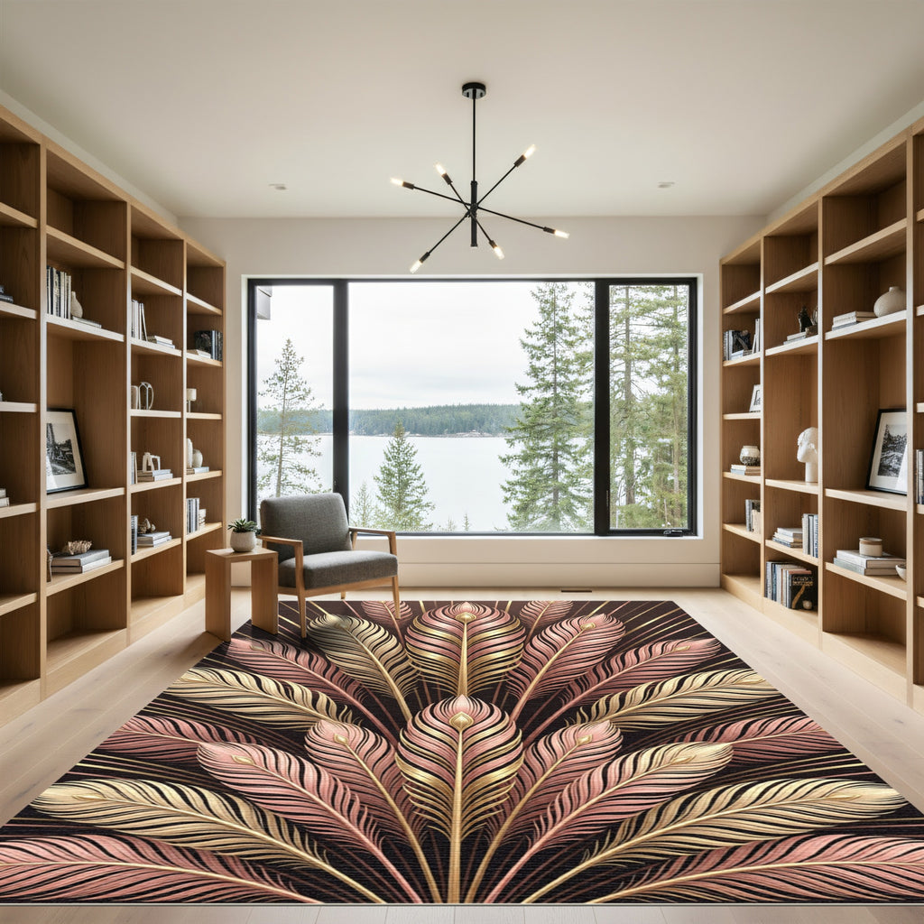 Rose Gold Cream Feather Burst Rug