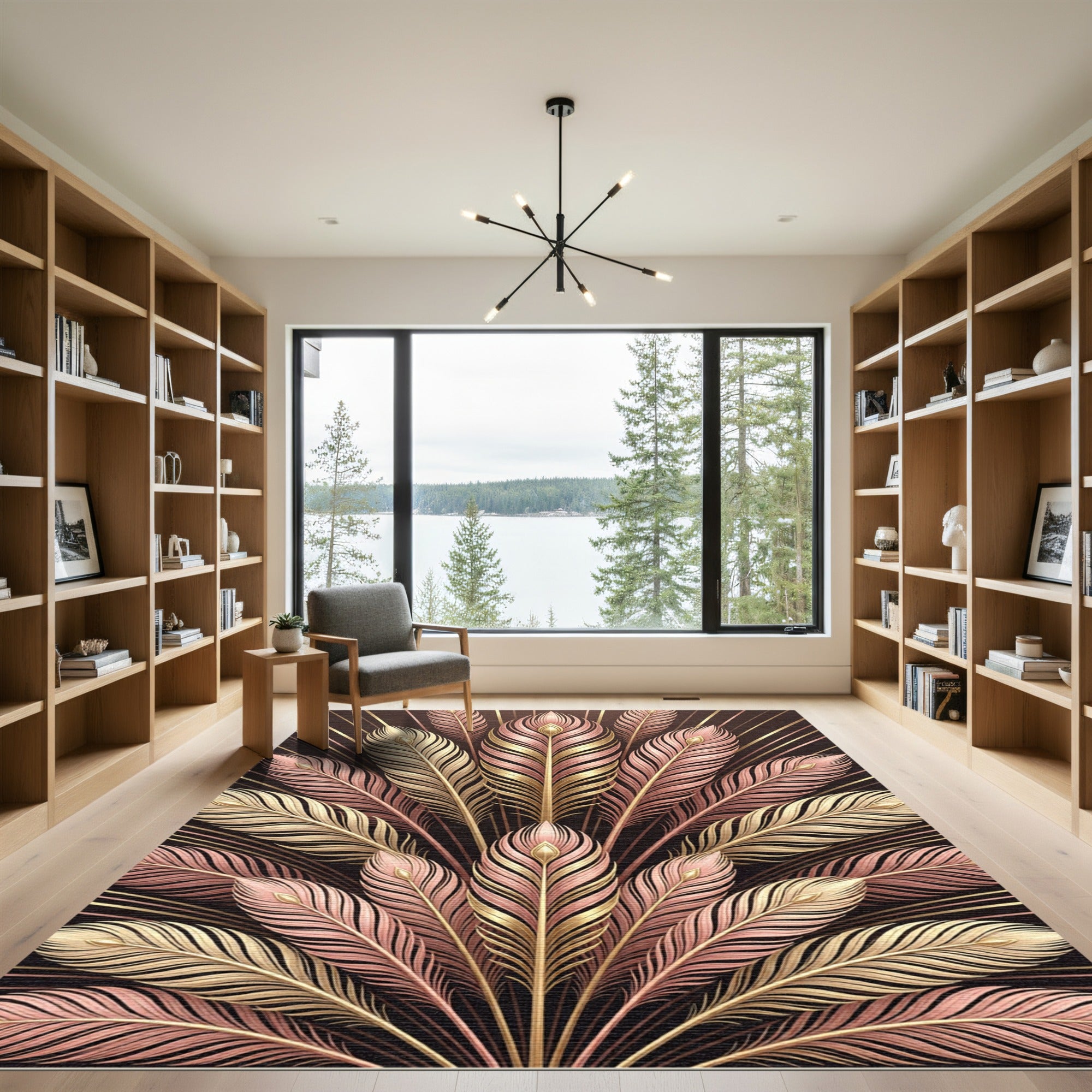 Rose Gold Cream Feather Burst Rug