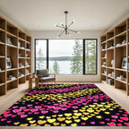 Vibrant Pink Gold Scattered Hearts Rug