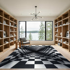 Monochromatic Optical Illusion Checkerboard Grid Rug
