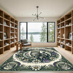 Botanical Tabby Cat Sage Floral Circular Rug