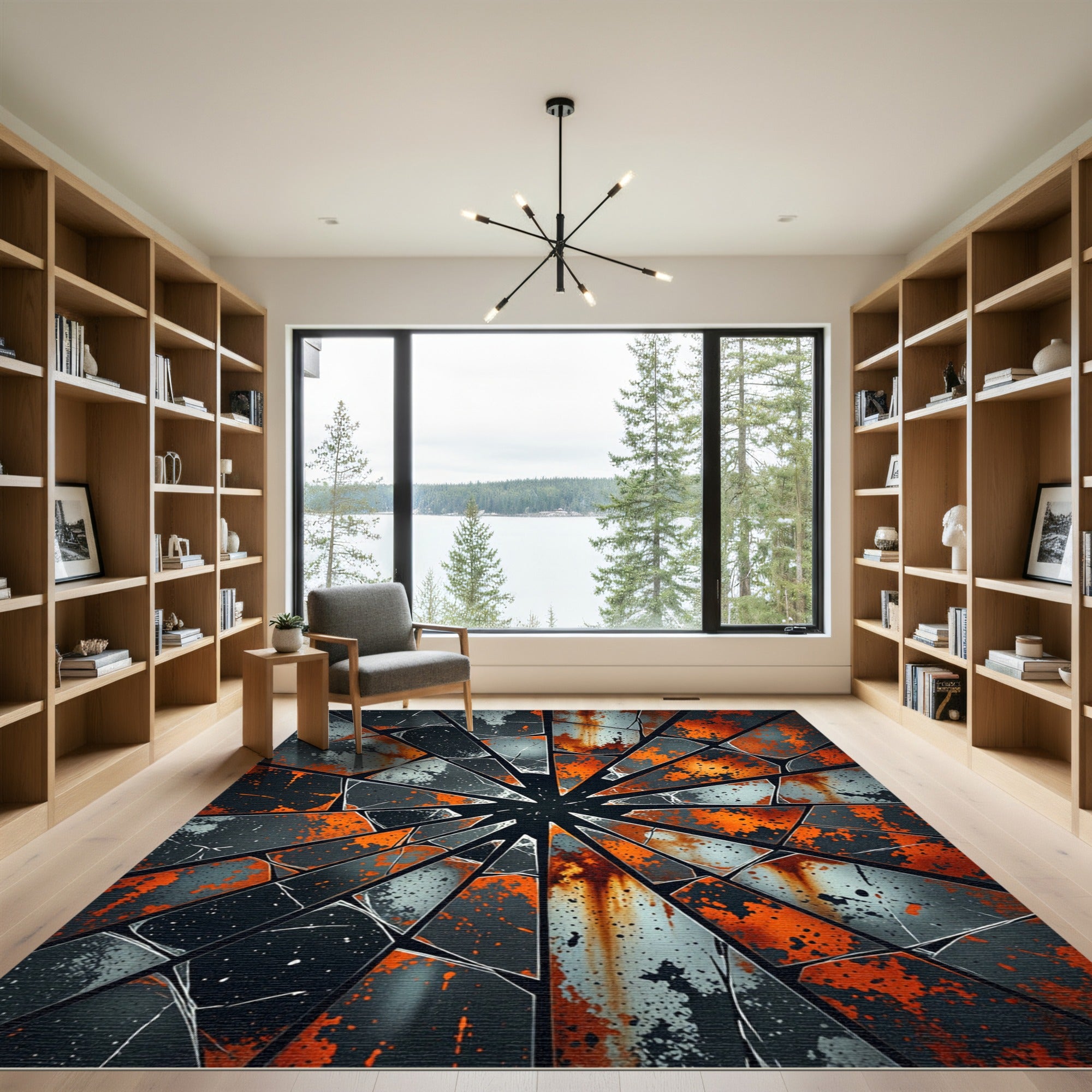Shattered Orange Gray Geometric Splatter Rug