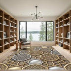 Ornate Gold Silver Geometric Octagon Rug