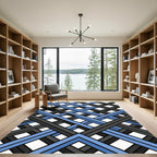 Modern Blue and Gray Interlocked Grid Rug