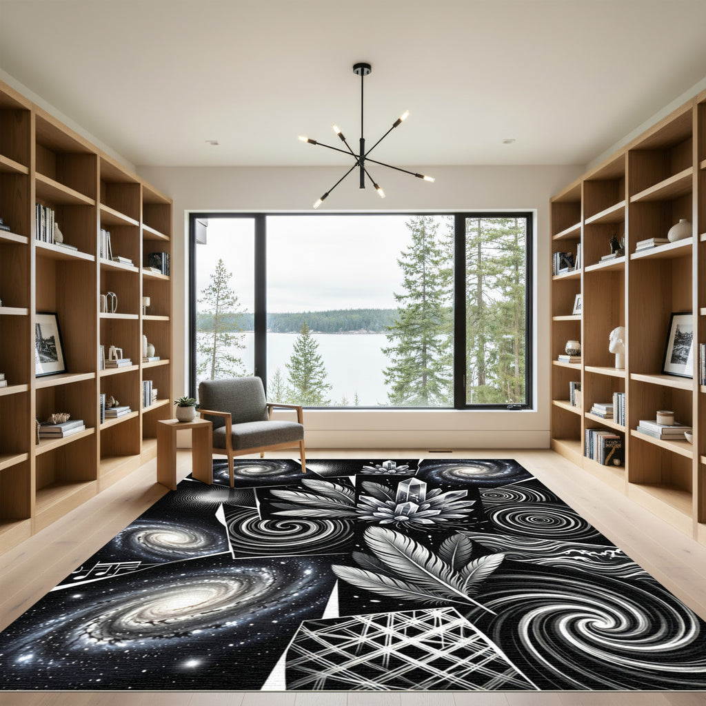 Cosmic Crystal Feather Galaxy Collage Rug
