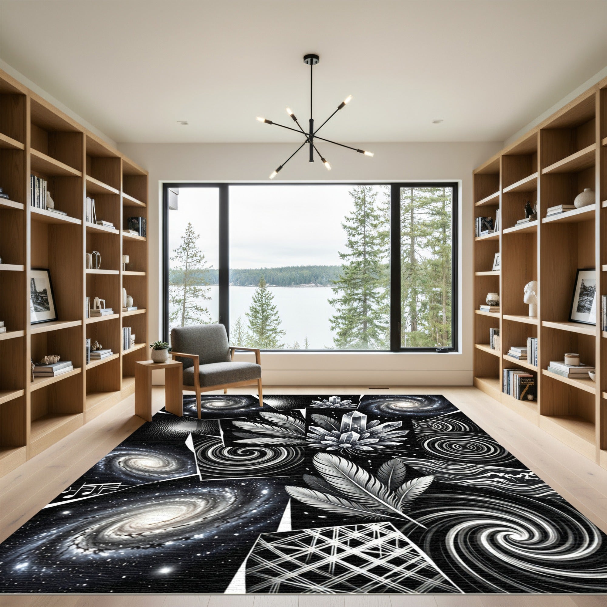 Cosmic Crystal Feather Galaxy Collage Rug