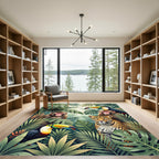 Vibrant Tropical Jungle Wildlife Scene Rug
