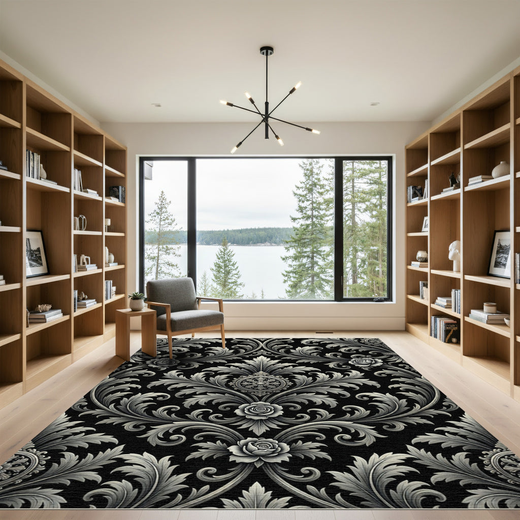Ornate Floral Scrollwork Embellishment Rug